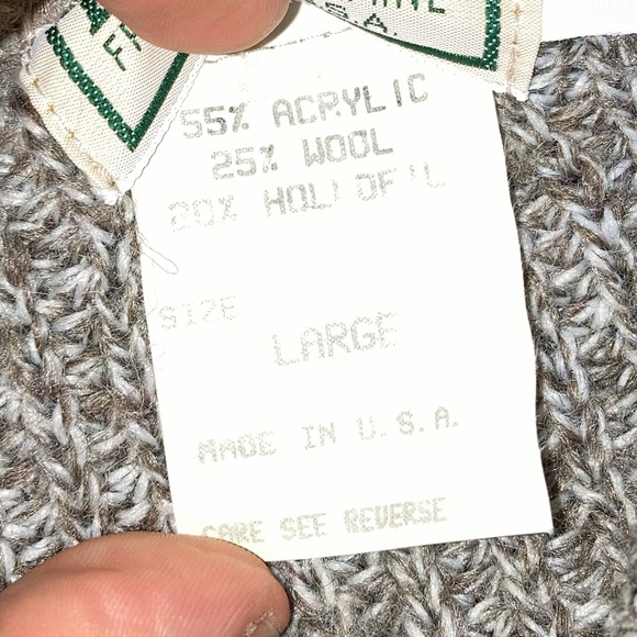 Vintage 80s LL Bean Men’s Elbow Patch Collared Wool Blend Sweater Large - Picture 8 of 10